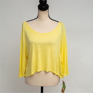 Butter yellow sheer flowy hi low style top with cutouts Dream Out Loud size S